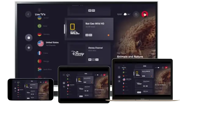 Multiple devices showcasing IPTV premium service with a free trial. Sign up for the best IPTV subscription and enjoy high-quality entertainment