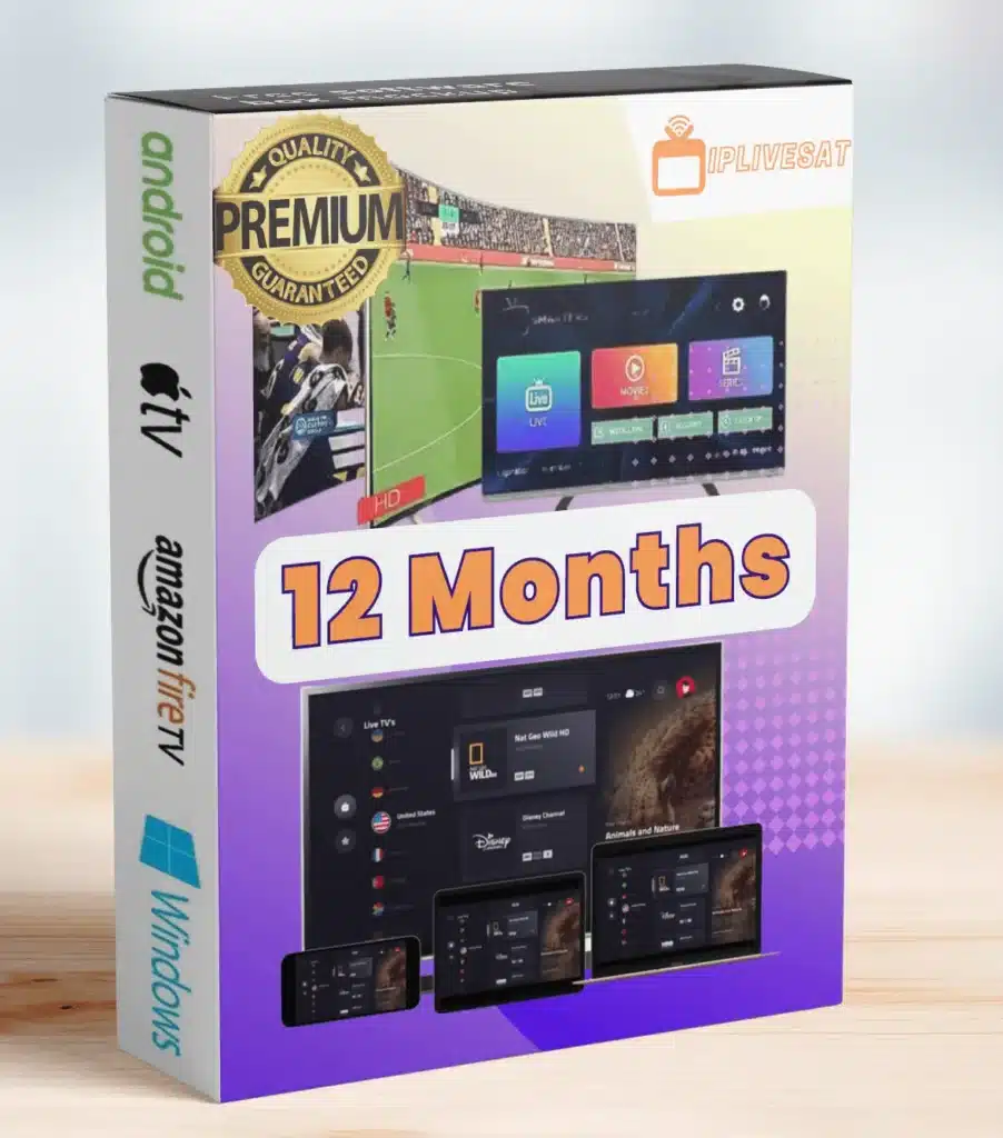 An image showcasing a 12 month IPTV subscription plan for premium IPTV service